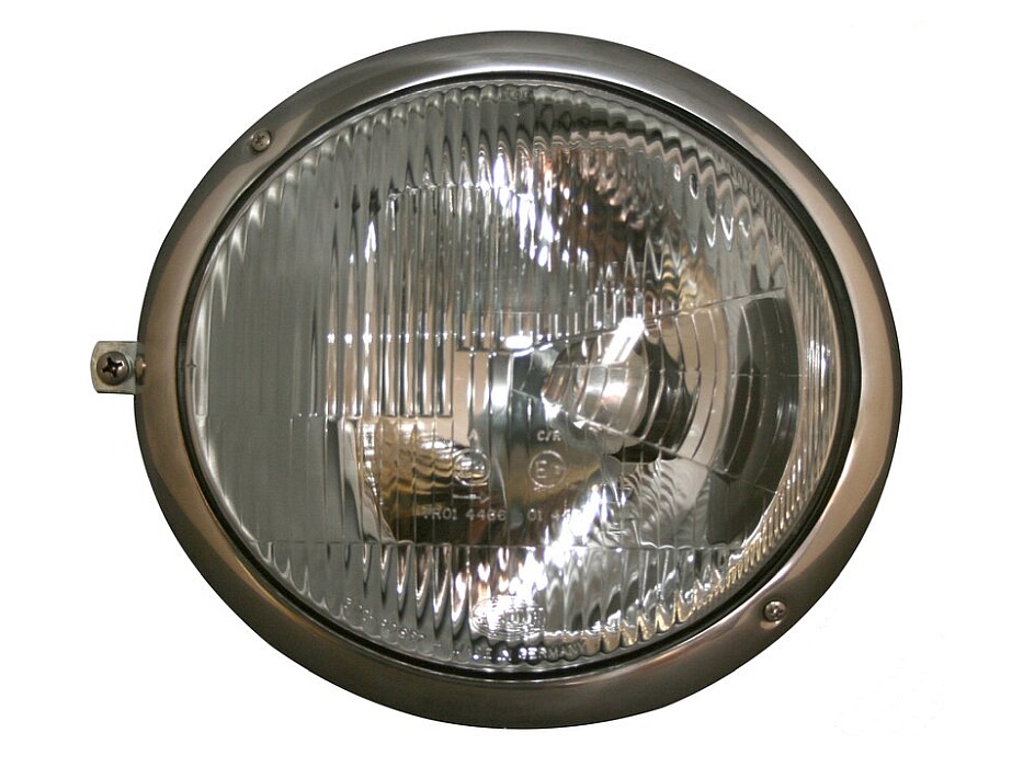 Scheinwerfer T1 links, Bilux (asymmetrisch), Scheinwerferring Edelstahl poliert