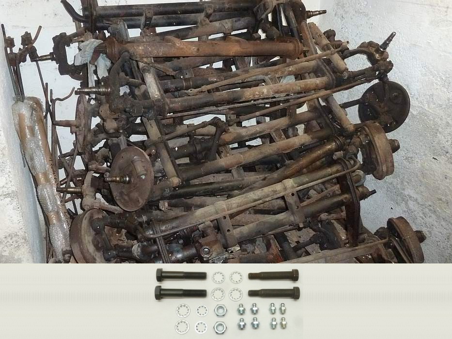 Vorderachse mit "langen" Stoßdämpferdomen, mit Aufnahme für Lenkungsdämpfer, komplett