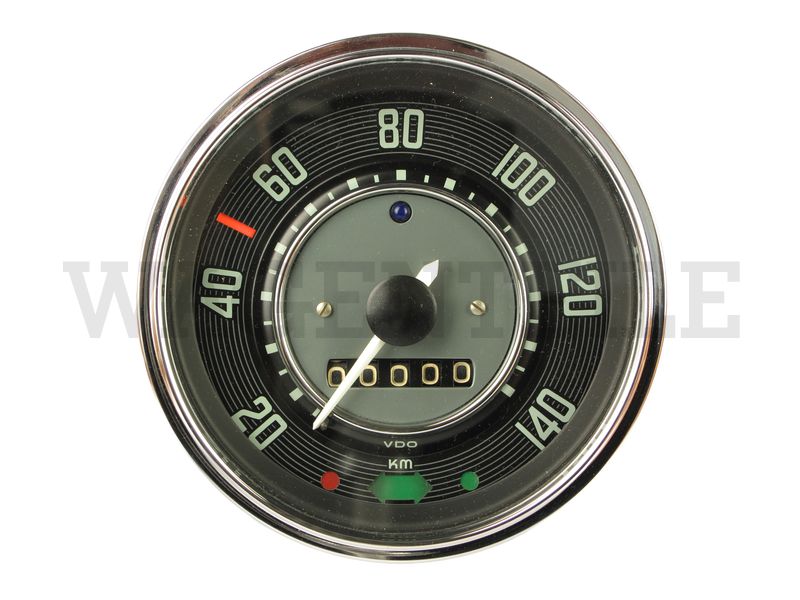 Tachometer ohne Tankuhr (bis 140km/h, Öldruckkontrolle grün, Ring chrom)