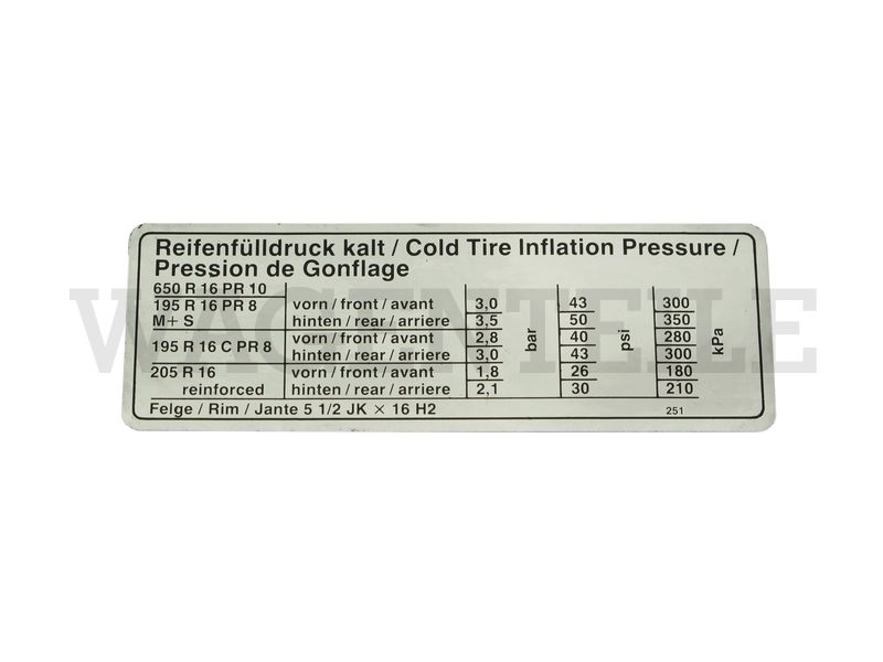 Aufkleber 'Reifendruck' Allrad 16 – Angebot von Wagenteile